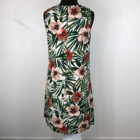 Anne Klein Dress Linen Blend Tropical Floral Leaf Sleeveless Shift Size 6 - Picture 10 of 12